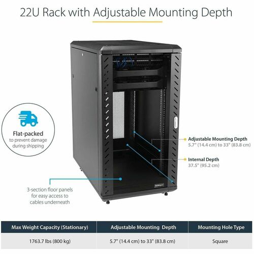 StarTech.com 4-Post 22U Server Rack Cabinet, 19" Data Rack Cabinet for