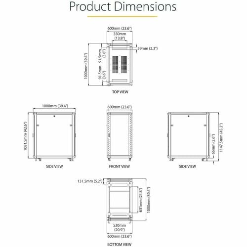 StarTech.com 4-Post 22U Server Rack Cabinet, 19" Data Rack Cabinet for