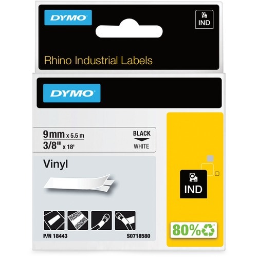 Dymo Rhino Industrial Vinyl Labels - 23/64\" (9 mm) Width x 18 3/64 ft (5.5 m) L