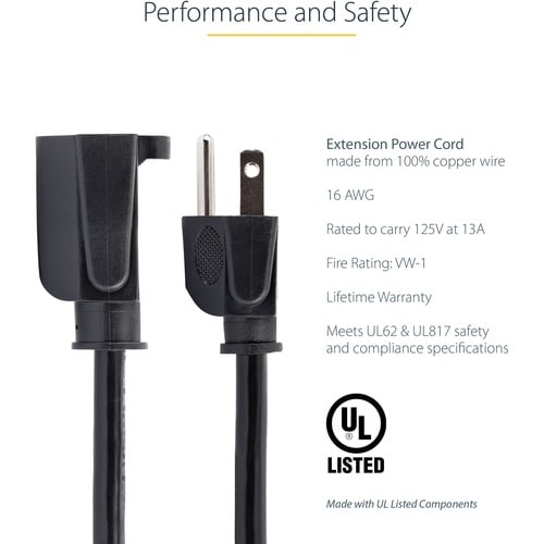 StarTech.com 10ft (3m) Power Extension Cord