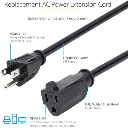 StarTech.com 10ft (3m) Power Extension Cord