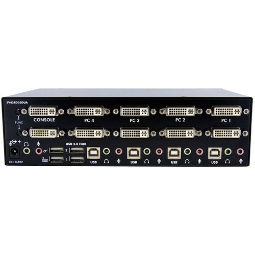 CONMUTADOR KVM USB DVI DE 4 PUERTOS PARA DOS MONITORIOS CON CONCENTRADOR USB DE AUDIO