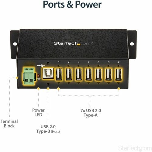 StarTech.com Mountable Rugged Industrial 7 Port USB 2.0 Hub - Add 7 ex