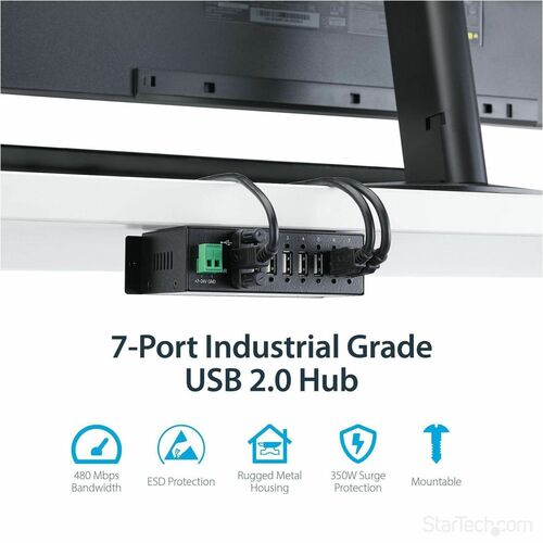 StarTech.com Mountable Rugged Industrial 7 Port USB 2.0 Hub - Add 7 ex