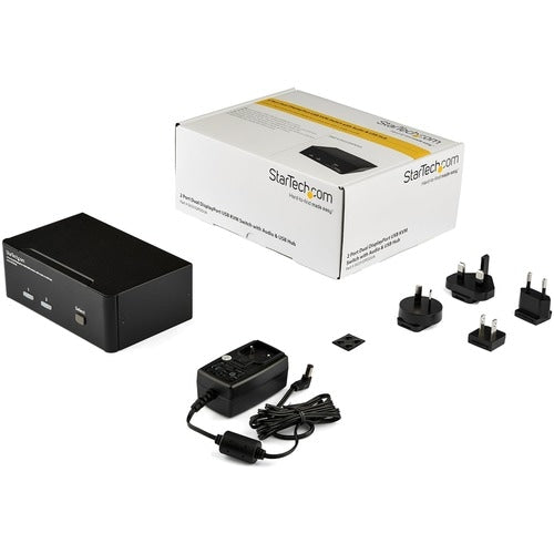 CONMUTADOR KVM USB DE 2 PUERTOS CON PUERTO DE PANTALLA DOBLE, AUDIO Y CONCENTRADOR USB 2.0