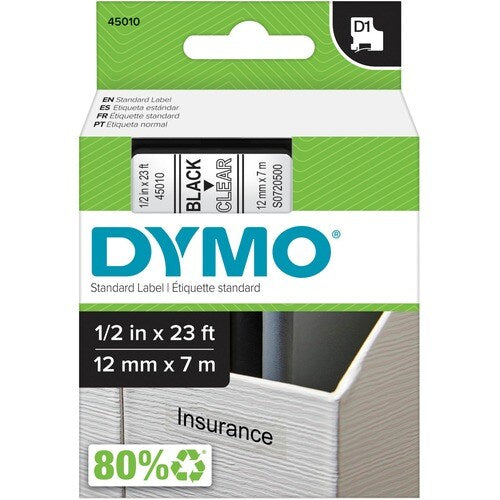 DY D1 0.5INX23FT 12MMX7M BLK/CLR TAPE