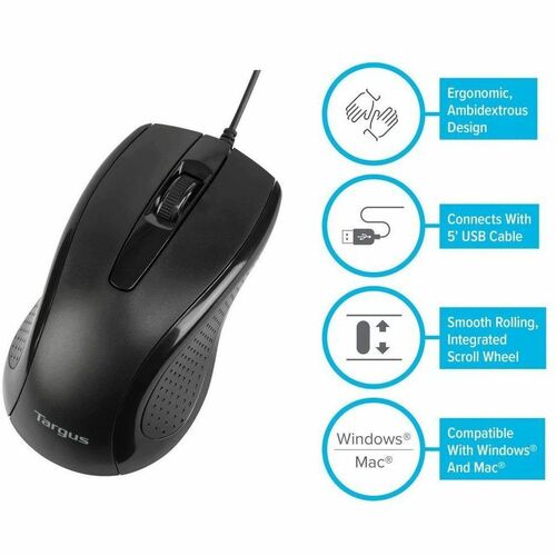 RATÓN ÓPTICO USB NEGRO DE TAMAÑO COMPLETO 3BTN