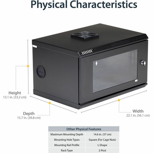 StarTech.com Armoire réseau murale 6U à 2 montants avec porte en acrylique, 48,3 cm