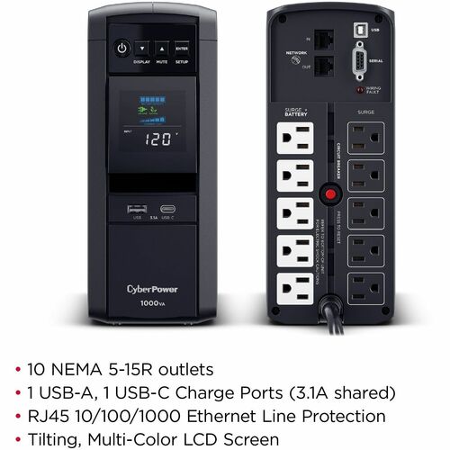 Cyber Power CyberPower CP1000PFCLCD UPS 1000VA 600W PFC