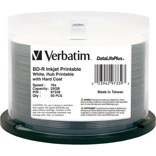 Verbatim BD-R 25 Go 6X DataLifePlus Blanc Jet d'encre Imprimable, H