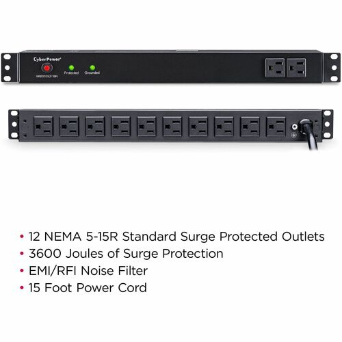 Cyber Power CyberPower Rackbar Surge Suppressor RM 1U RKBS15S2F10R 15A