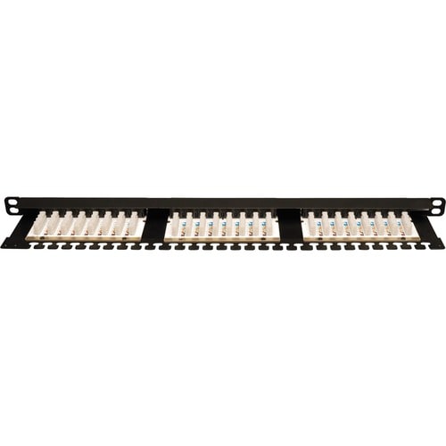 Panel de conexión Tripp Lite de 24 puertos Cat6 Cat5 para montaje en rack 568A/B 110 RJ45 de conexión por punzón de 0.5URM - 24