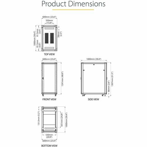 StarTech.com 4-Post 25U Server Rack Cabinet, 19" Data Rack Cabinet for