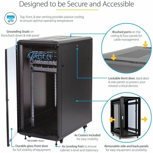 StarTech.com 4-Post 25U Server Rack Cabinet, 19" Data Rack Cabinet for
