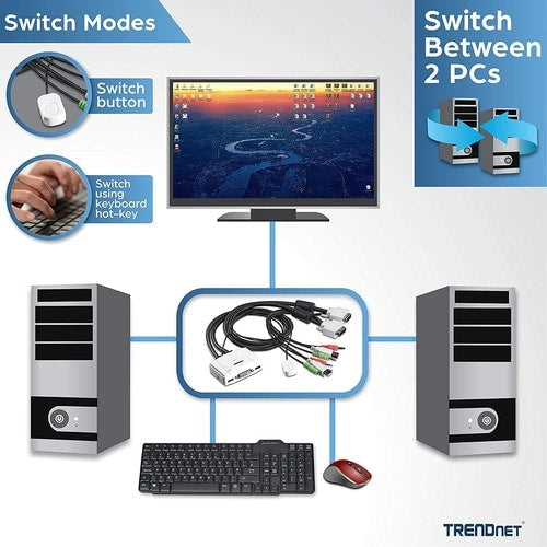 CONMUTADOR KVM DE 2 PUERTOS, 2U, 2 USB TIPO A, 2 DVI-I, 2 AUDIO DE 3,5 MM, 2 MICRÓFONOS DE 3,5 MM