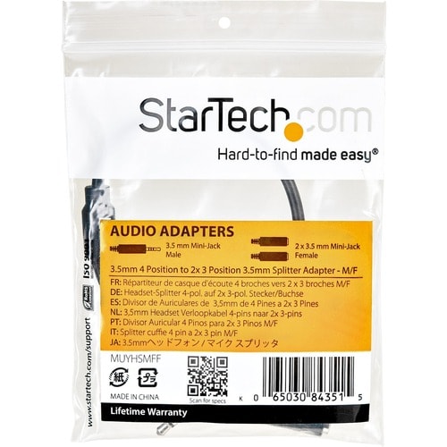 Adaptador de auriculares StarTech.com para auriculares con conectores separados para auriculares y micrófono