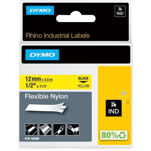 Dymo Rhino Flexible Nylon Labels - 1/2\" (12.70 mm) Width - Direct Thermal - Yel