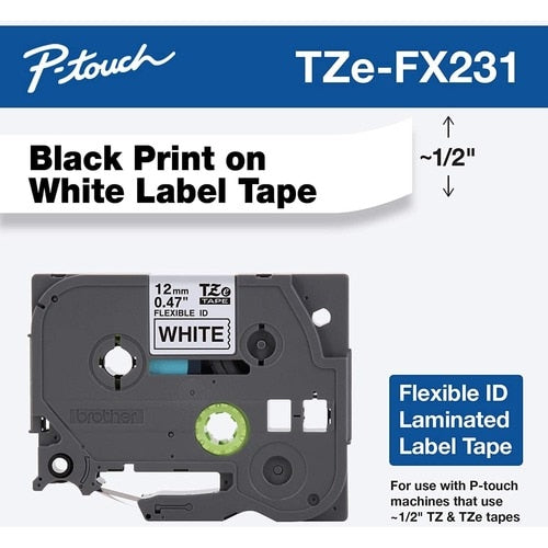 P-touch Flexible Cable/Wire TZe ID Tape - 15/32\" (12 mm) Width x 26 1/5 ft (8 m
