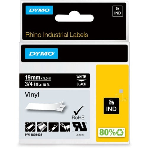 Dymo Colored 3/4" Vinyl Label Tape - 15/32" (12 mm) Width -