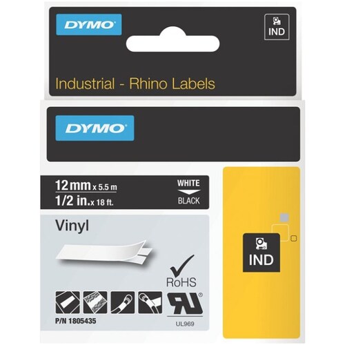 Étiquette d'identification Dymo noir sur blanc - Largeur 1/4" - Adhésif permanent