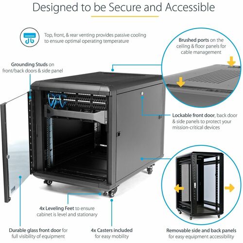 StarTech.com 4-Post 12U Server Rack Cabinet, 19" Data Rack Cabinet for