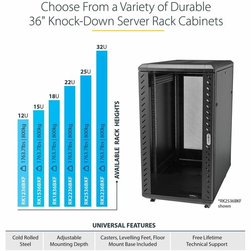 StarTech.com 4-Post 12U Server Rack Cabinet, 19" Data Rack Cabinet for