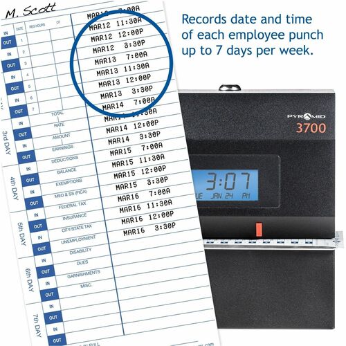 Pyramid Time Systems 3700 Horloge de pointage et tampon de documents robuste - Perforatrice de cartes/St