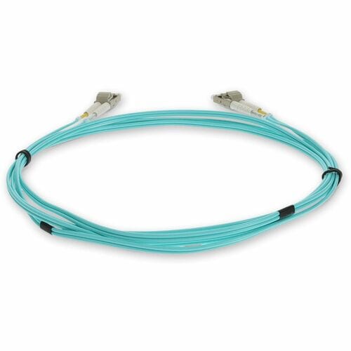 Cable de conexión de fibra multimodo optimizada para láser (LOMM) dúplex LC/LC OM3 Aqua de 5 m - 16,4
