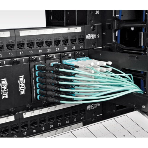 Câble de raccordement MTP/MPO Tripp Lite par Eaton de 2 mètres, 12 fibres, 40 GbE Aqua OM3 Plen