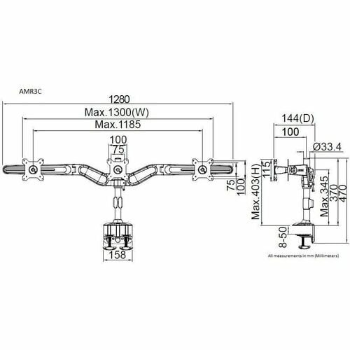 Supports de fixation à pince triple pour écran Amer Mounts Fl