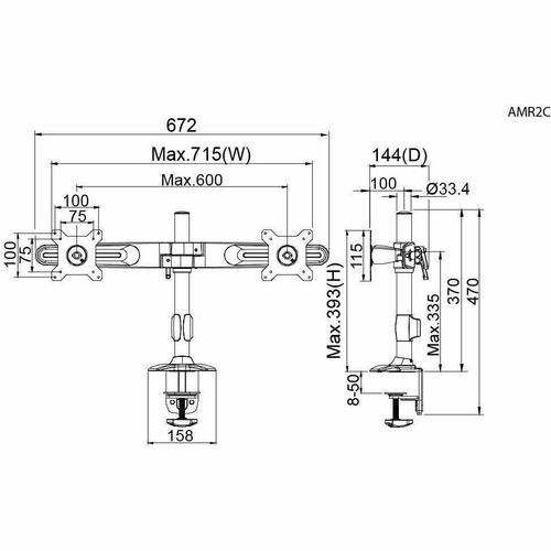 Supports de fixation à pince pour deux écrans Amer Mounts plats