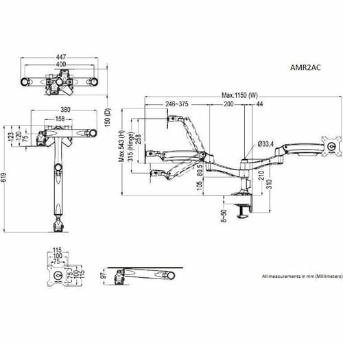 Support de moniteur articulé à double ressort Amer Mounts (Clam