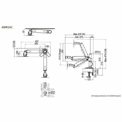 Bras articulé pour moniteur Amer Mounts (base de serrage)