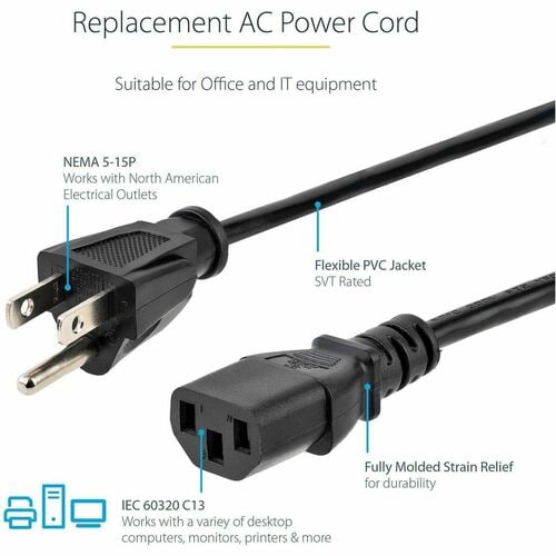 StarTech.com 10ft (3m) Computer Power Cord