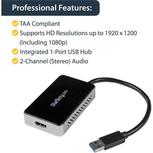 Adaptador multimonitor de tarjeta de vídeo externa USB 3.0 a HDMI con concentrador USB de 1 puerto