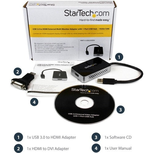 Adaptador multimonitor de tarjeta de vídeo externa USB 3.0 a HDMI con concentrador USB de 1 puerto