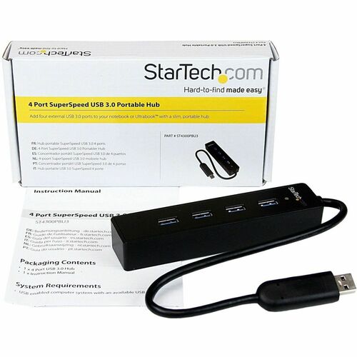 Concentrador USB 3.0 SuperSpeed portátil de 4 puertos StarTech.com con cable integrado (5 Gbps)
