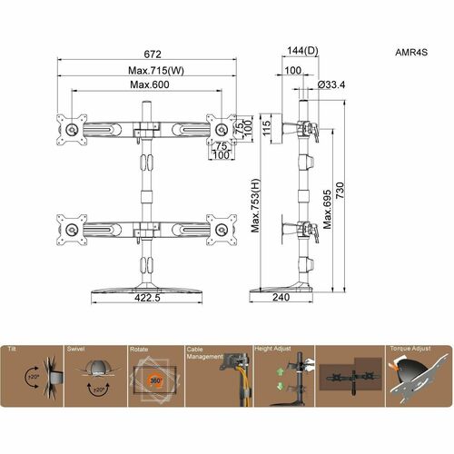 Support de bureau Amer Mounts pour écran plat
