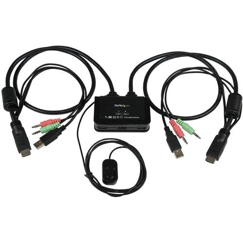 CONMUTADOR KVM CON CABLE HDMI USB DE 2 PUERTOS CON INTERRUPTOR REMOTO DE AUDIO ALIMENTADO POR USB