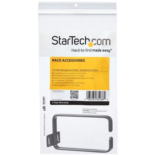 StarTech.com Crochet en D pour gestion des câbles de rack de serveur vertical 1U - 5,7 x 10 cm
