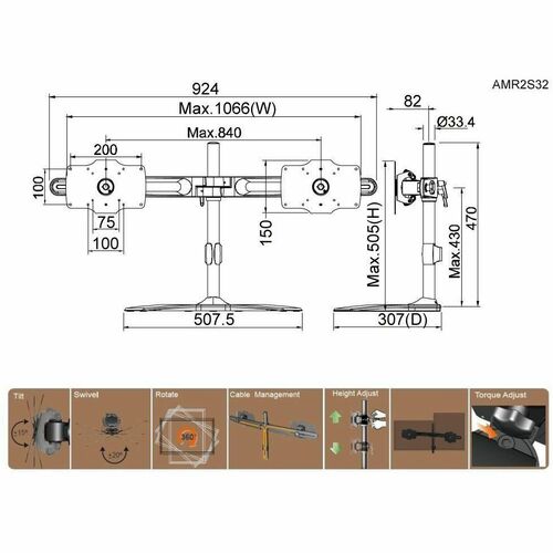 Support de montage vertical double Amer Mounts max. 32" AMR2