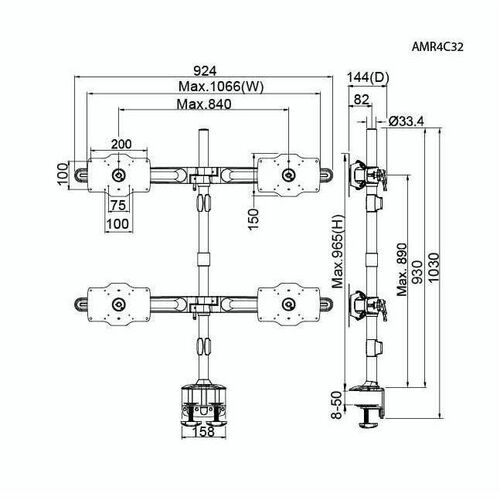 Amer Mounts Clamp Mount for Flat Panel Display, LC