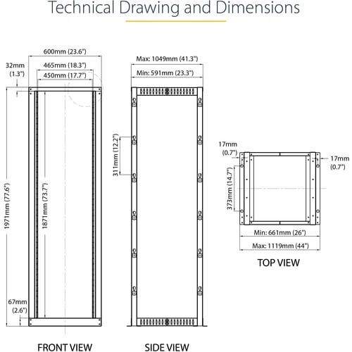 StarTech.com 4-Post 42U Mobile Open Frame Server Rack, 19" Network Rac