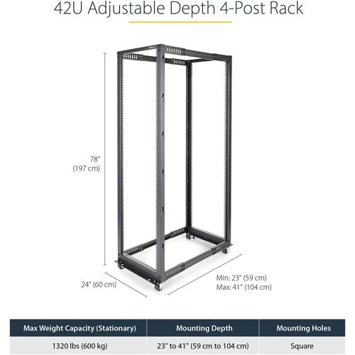 StarTech.com 4-Post 42U Mobile Open Frame Server Rack, 19" Network Rac