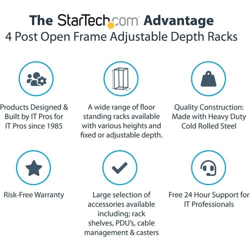 StarTech.com 4-Post 42U Mobile Open Frame Server Rack, 19" Network Rac