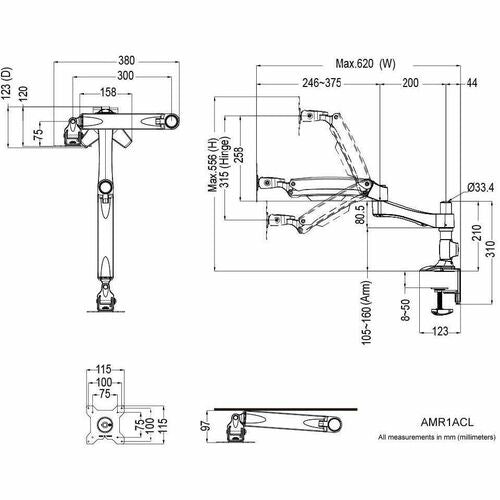 Amer Mounts Long Articulating Monitor Arm (Clamp B