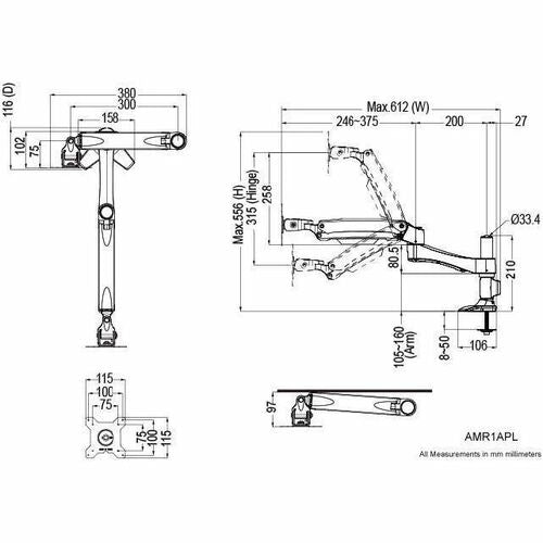 Amer Mounts Long Articulating Monitor Arm (Grommet
