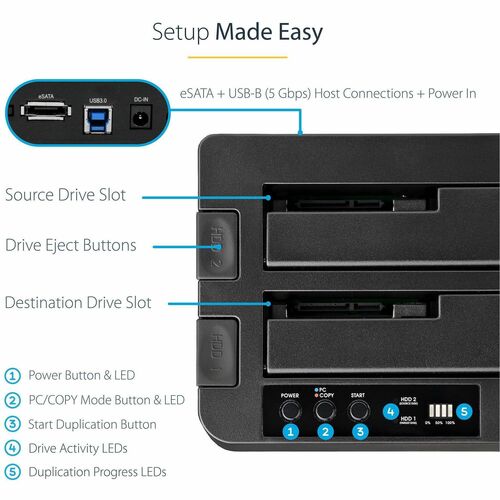 Base duplicadora de discos duros SSD y eSATA USB 3.0 de 2,5" y 3,5" SATA de 6 GB/s