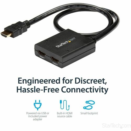 DIVISOR DE VIDEO HDMI DE 2 PUERTOS 4K ALIMENTADO POR USB O ADAPTADOR DE CORRIENTE