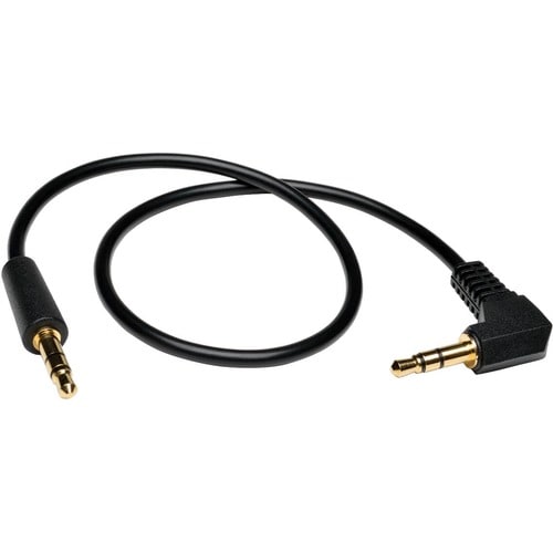Cable de audio estéreo mini de 90 cm (3 pies) de Tripp Lite con un enchufe en ángulo recto de 3,5 mm (macho/hembra) de 76,2 mm (3")